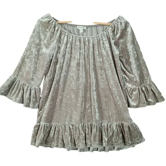 Beachllunchlounge, Crushed Velvet Peasant Top, X-S, Bell Sleeve, Ruffled, Boho - Picture 3 of 11